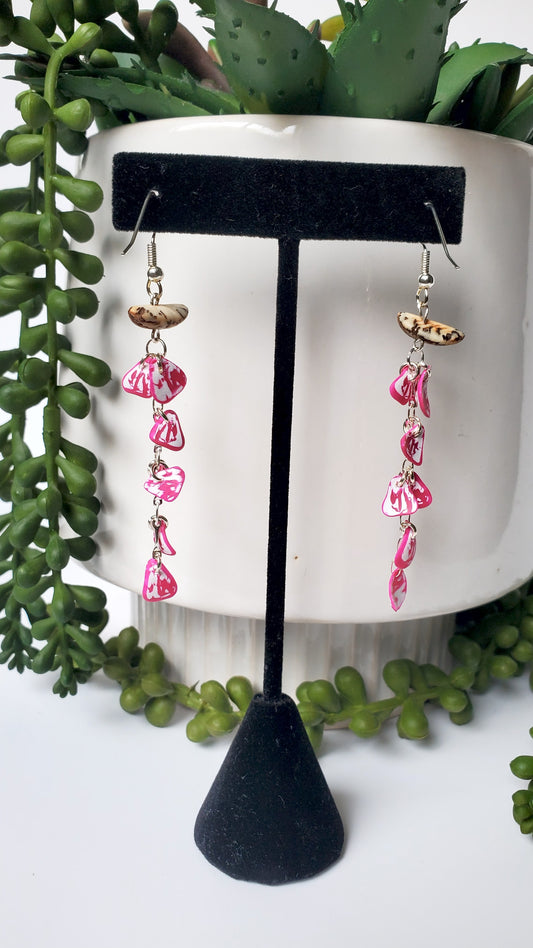 Pink & White Cascading Petal Earrings - Handmade Statement Jewelry | Mileidy Fine Art