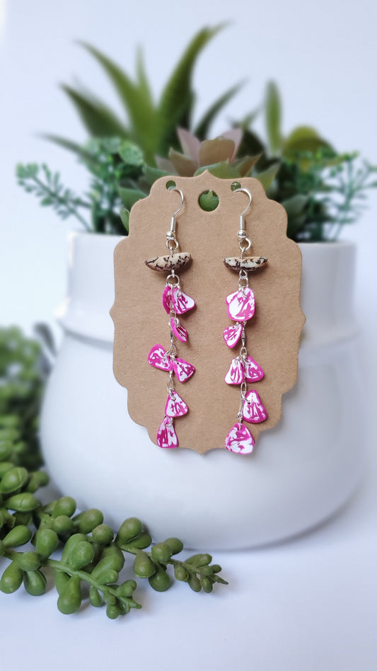 Pink & White Cascading Petal Earrings - Handmade Statement Jewelry  | Mileidy Fine Art